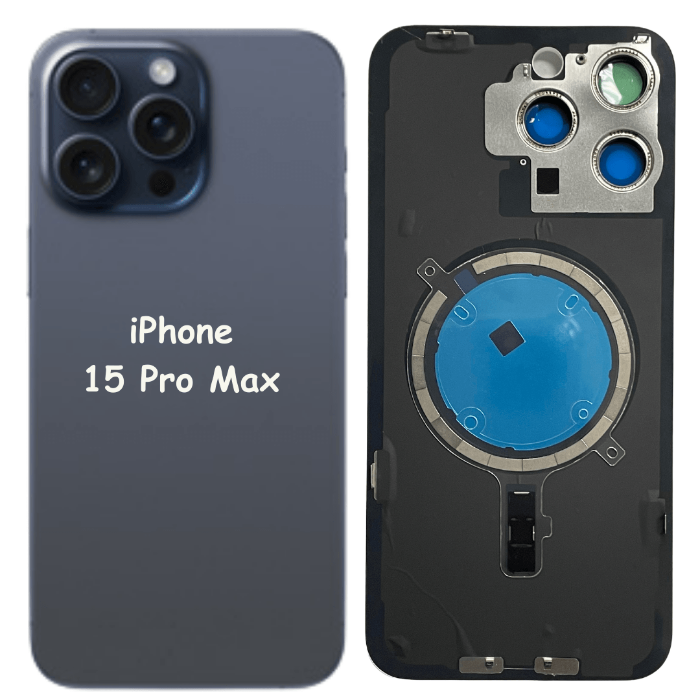 iPhone 15 Pro Max Battery Back Glass Cover with Camera Lens Cover + MagSafe Magnet (Blue Titanium) - Best Cell Phone Parts Distributor in Canada, Parts Source iPhone 15 Pro Max Battery Back Glass Cover with Camera Lens Cover + MagSafe Magnet (Blue Titanium) - Best Cell Phone Parts Distributor in Canada, Parts Source